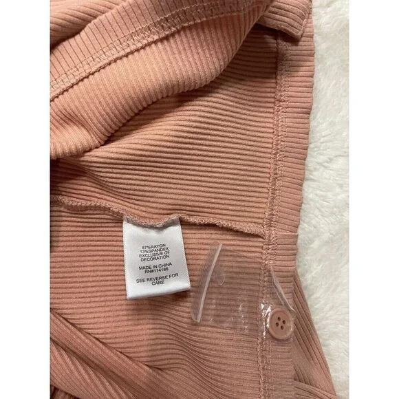 Kittenish Juicy Couture Ribbed Stretch Dress Medium Long Sleeve Pink Drawstring - Picture 6 of 7